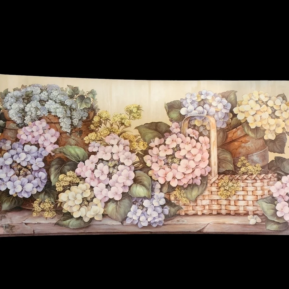 Vintage Wallpaper Border Cottage Garden Country Hydrangea Baskets 2 Rolls Farm